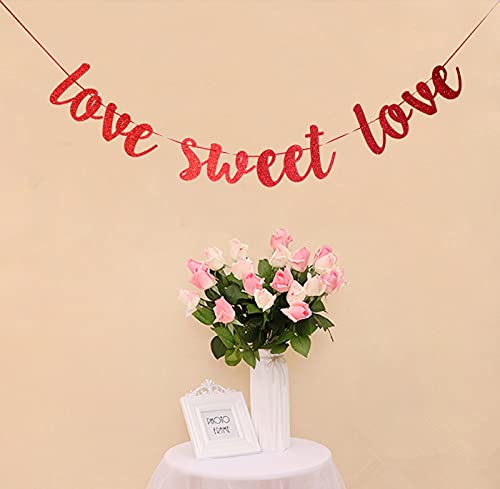 Starsgarden Glitter Red Love Sweet Love Banner Hanging Garland -Perfect Decoration for Bridal Shower, Engagement, Bachelorette, Wedding Party(Red Sweet Love)