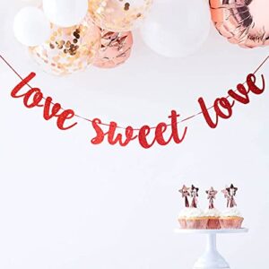 Starsgarden Glitter Red Love Sweet Love Banner Hanging Garland -Perfect Decoration for Bridal Shower, Engagement, Bachelorette, Wedding Party(Red Sweet Love)