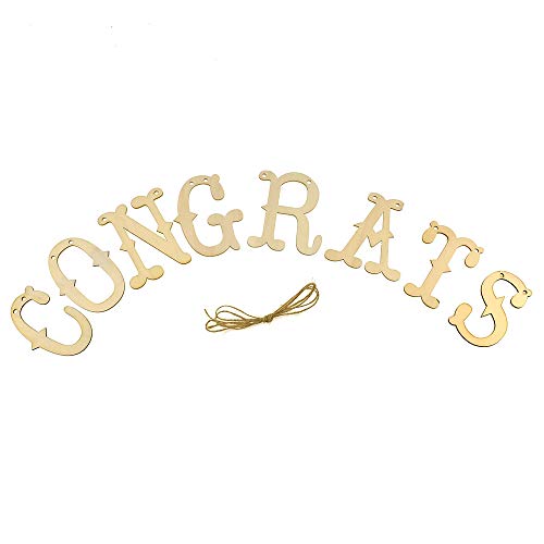 Homeford Craft Wooden Laser Cut Banner"Congrats", Natural, 4-1/2-Inch