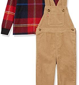 Levi's Baby Boys' Graphic T-Shirt and Overalls 2-Piece Outfit Set, Harvest Gold/Plaid, 4T