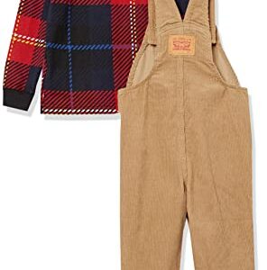 Levi's Baby Boys' Graphic T-Shirt and Overalls 2-Piece Outfit Set, Harvest Gold/Plaid, 4T