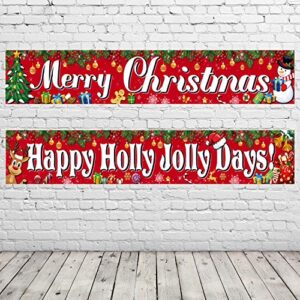 2 pack merry christmas banner xmas decorations welcome red christmas porch banners poster for home wall indoor holiday party winter decor