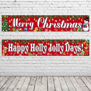 2 Pack Merry Christmas Banner Xmas Decorations Welcome Red Christmas Porch Banners Poster for Home Wall Indoor Holiday Party Winter Decor