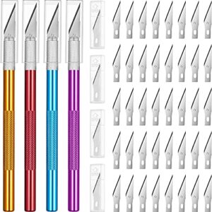 4 pieces craft knife hobby knife with 40 pieces stainless steel blades kit for cutting carving scrapbooking art creation (yellow, red, blue, rose red)