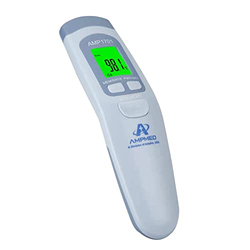 Amplim Non-Contact Digital Infrared Forehead Thermometer – Medical Grade, Touchless Accurate Instant Readings, Fever Alarm, Color LCD Display - for Adults, Babies, and Infants. FSA HSA Eligible