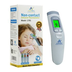 Amplim Non-Contact Digital Infrared Forehead Thermometer – Medical Grade, Touchless Accurate Instant Readings, Fever Alarm, Color LCD Display - for Adults, Babies, and Infants. FSA HSA Eligible