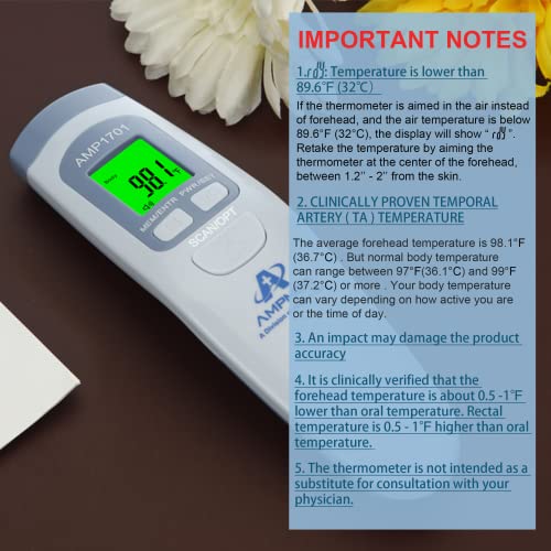 Amplim Non-Contact Digital Infrared Forehead Thermometer – Medical Grade, Touchless Accurate Instant Readings, Fever Alarm, Color LCD Display - for Adults, Babies, and Infants. FSA HSA Eligible