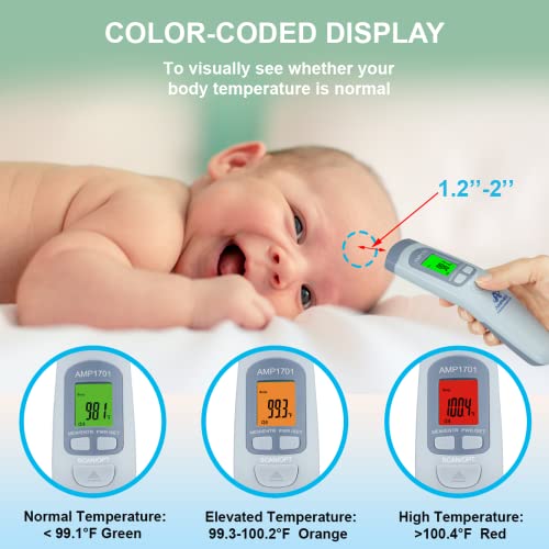 Amplim Non-Contact Digital Infrared Forehead Thermometer – Medical Grade, Touchless Accurate Instant Readings, Fever Alarm, Color LCD Display - for Adults, Babies, and Infants. FSA HSA Eligible