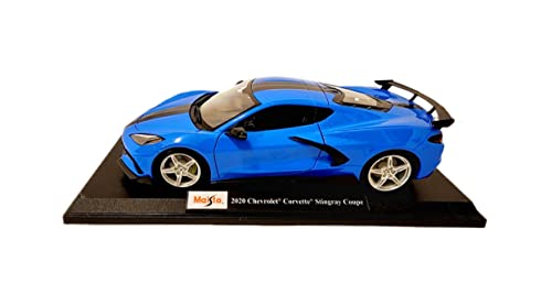 Maisto Diecast Cars 2020 Chevy Corvette Stingray C8 Coupe with High Wing Blue with Black Stripes 118 Diecast Model Car31455