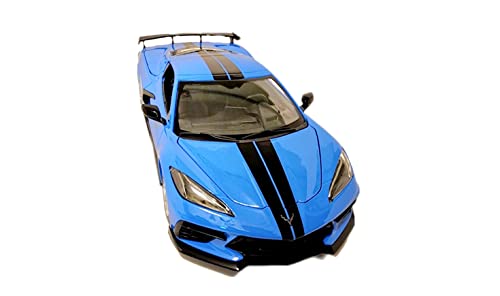 Maisto Diecast Cars 2020 Chevy Corvette Stingray C8 Coupe with High Wing Blue with Black Stripes 118 Diecast Model Car31455