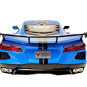 Maisto Diecast Cars 2020 Chevy Corvette Stingray C8 Coupe with High Wing Blue with Black Stripes 118 Diecast Model Car31455