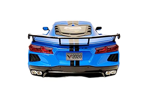 Maisto Diecast Cars 2020 Chevy Corvette Stingray C8 Coupe with High Wing Blue with Black Stripes 118 Diecast Model Car31455