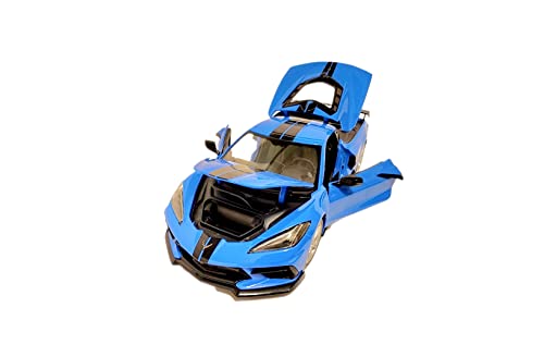 Maisto Diecast Cars 2020 Chevy Corvette Stingray C8 Coupe with High Wing Blue with Black Stripes 118 Diecast Model Car31455