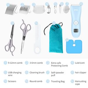 Favrison Baby Hair Clippers, Professional Quiet Hair Trimmer for Kids and Toddler, Waterproof & Rechargeable Cordless Hair Cutting Machine for Children, with LCD Display