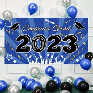 bunny chorus graduation decorations 2023 party backdrop banner, extra large 71″ x 40″ blue black 2023 photo booth props decorations, congrats grad home for outdoor indoor supplies