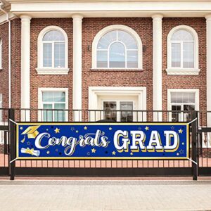 2022 Graduation Banner Set Blue Graduation Party Decoration Porch Sign Grad Party Supplies, Class of 2022 Congrats Grad for College High School (Blue and Gold)