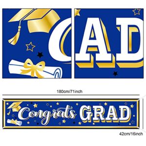 2022 Graduation Banner Set Blue Graduation Party Decoration Porch Sign Grad Party Supplies, Class of 2022 Congrats Grad for College High School (Blue and Gold)