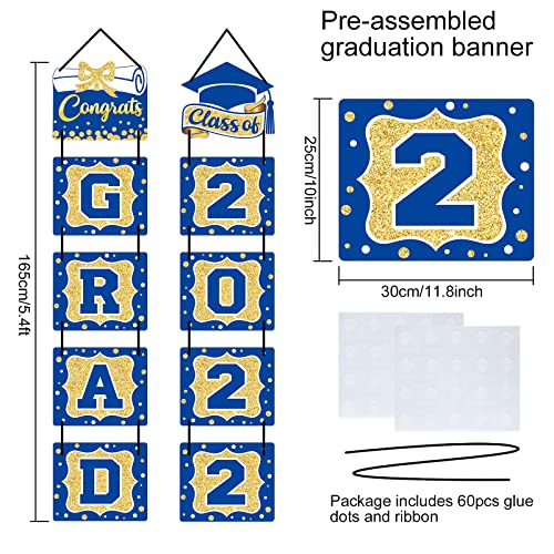 2022 Graduation Banner Set Blue Graduation Party Decoration Porch Sign Grad Party Supplies, Class of 2022 Congrats Grad for College High School (Blue and Gold)