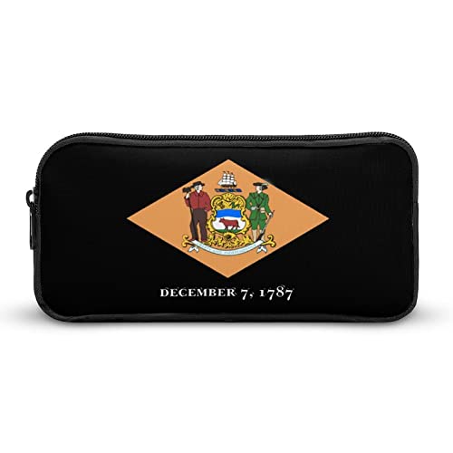 Delaware State Flag Pencil Case Makeup Bag Big Capacity Pouch Organizer for Office College