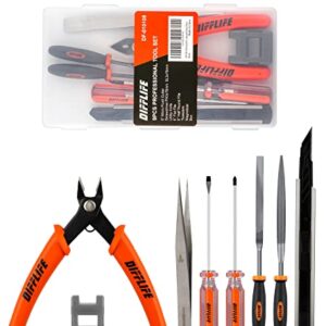 DIFFLIFE Professional 9 PCS Model Tools Kit Modeler Basic Tools Craft Set Hobby Building Tools Kit for Gundam Car Model Building Repairing and Fixing-9 Piece