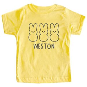 little spunkies personalized 3 peep bunnies with name easter toddler tee (custom) (3t, yellow)