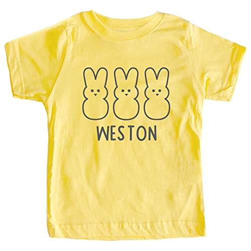 Little Spunkies Personalized 3 Peep Bunnies with Name Easter Toddler Tee (Custom) (3T, Yellow)