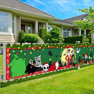 Nightmare Before Christmas Decorations Jack Skellington Yard Sign Jack and Sally Xmas Banner Decorations for Winter Holiday Indoor Outside Front Door Party Supplies