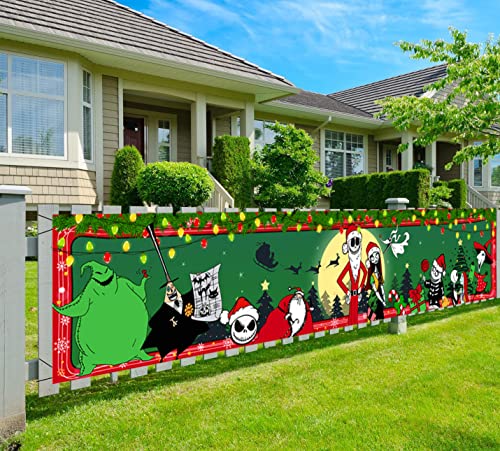 Nightmare Before Christmas Decorations Jack Skellington Yard Sign Jack and Sally Xmas Banner Decorations for Winter Holiday Indoor Outside Front Door Party Supplies