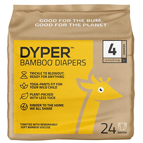 DYPER Viscose from Bamboo Baby Diapers Size 4 | Honest Ingredients | Cloth Alternative | Day & Overnight | Made with Plant-Based* Materials | Hypoallergenic for Sensitive Newborn Skin, Unscented