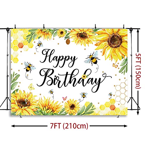 Bee Happy Birthday Backdrop Cute Bee Honeycomb Photography Background Gold Bee Theme Birthday Party Decorations Banner, Bee Baby Shower Backdrop 7x5ft