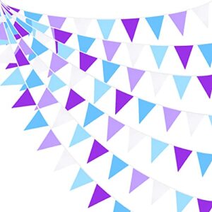 32ft purple blue white pennant banner fabric triangle flag bunting garland for winter frozen party wedding birthday anniversary home nursery outdoor garden hanging festivals decoration (36pcs)