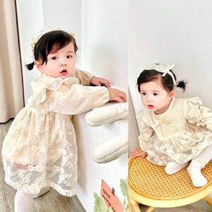 HOOLCHEAN Baby Infant Girls' Lace Beige Bodysuits Dress with Headband, 0-6 Months