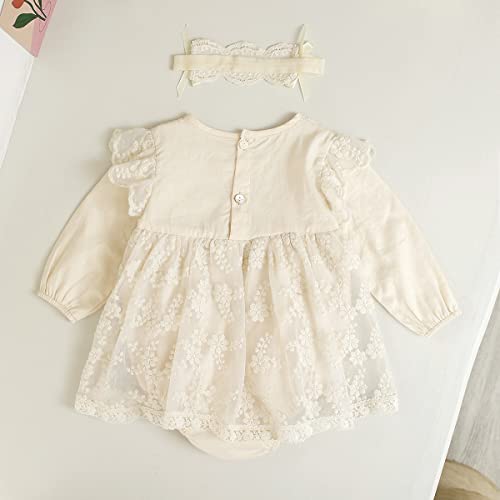 HOOLCHEAN Baby Infant Girls' Lace Beige Bodysuits Dress with Headband, 0-6 Months