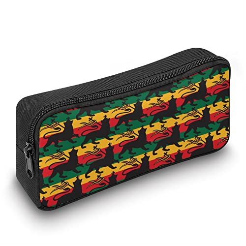 Rastafarian Lion Flag Pencil Case Makeup Bag Big Capacity Pouch Organizer for Office College