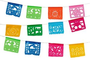 paper full of wishes i mini plastic mexican papel picado banner i toda ocasion i multi-color 4 feet long i 10 small panels ideal for altars, crafts, etc