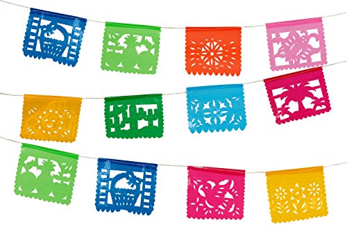 Paper Full of Wishes I Mini Plastic Mexican Papel Picado Banner I Toda Ocasion I Multi-Color 4 Feet Long I 10 Small Panels Ideal for Altars, Crafts, Etc