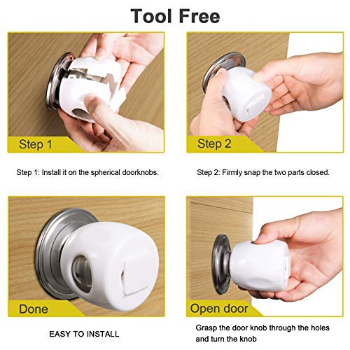 Door Knob Safety Cover for Kids, Child Proof Door Knob Covers, Baby Safety Door knob Handle Cover Lockable Design (4 Pack).