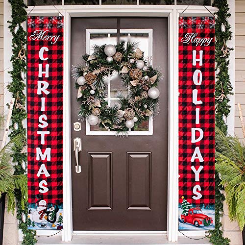 Christmas Decorations for the Home, hogardeck Christmas Banners Porch Sign, Hanging Sign Banner for New Year Christmas Decorations Welcome Door Sign for Home Outdoor Indoor Holiday Party Decor