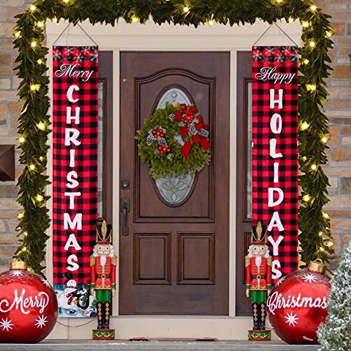 Christmas Decorations for the Home, hogardeck Christmas Banners Porch Sign, Hanging Sign Banner for New Year Christmas Decorations Welcome Door Sign for Home Outdoor Indoor Holiday Party Decor