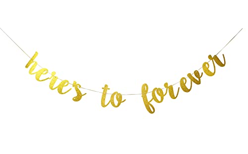 Wedding Engagement Banner - Here's To Forever, Gold Glittery Bridal Shower Party Decors, Bride to Be Photo Prop Sign