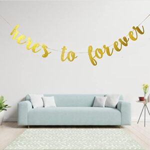 Wedding Engagement Banner - Here's To Forever, Gold Glittery Bridal Shower Party Decors, Bride to Be Photo Prop Sign