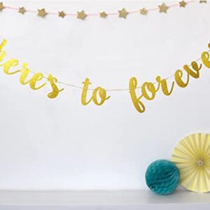 Wedding Engagement Banner - Here's To Forever, Gold Glittery Bridal Shower Party Decors, Bride to Be Photo Prop Sign