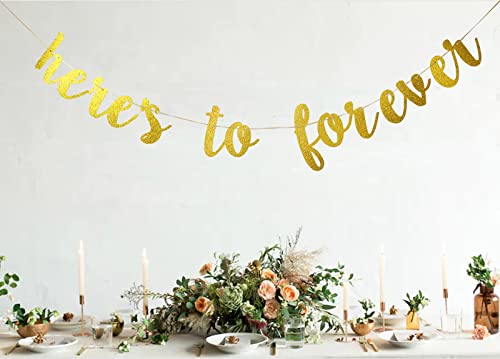 Wedding Engagement Banner - Here's To Forever, Gold Glittery Bridal Shower Party Decors, Bride to Be Photo Prop Sign