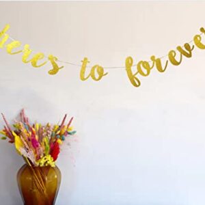 Wedding Engagement Banner - Here's To Forever, Gold Glittery Bridal Shower Party Decors, Bride to Be Photo Prop Sign