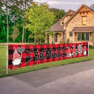 large be mine banner valentines day outdoor decorations 120″ x 20″ valentine’s yard sign gnomes buffalo plaid love heart balloon red holiday party supplies valentine backdrop home decor with brass grommets for garden house fence garage indoor gifts annive