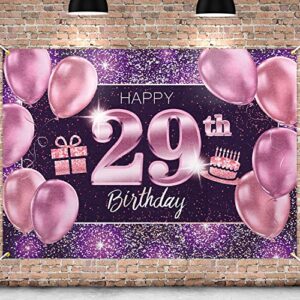 pakboom happy 29th birthday banner backdrop – 29 birthday party decorations supplies for women – pink purple gold 4 x 6ft