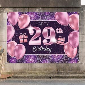 PAKBOOM Happy 29th Birthday Banner Backdrop - 29 Birthday Party Decorations Supplies for Women - Pink Purple Gold 4 x 6ft