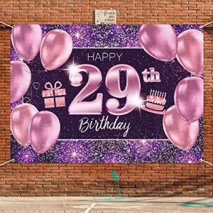 PAKBOOM Happy 29th Birthday Banner Backdrop - 29 Birthday Party Decorations Supplies for Women - Pink Purple Gold 4 x 6ft