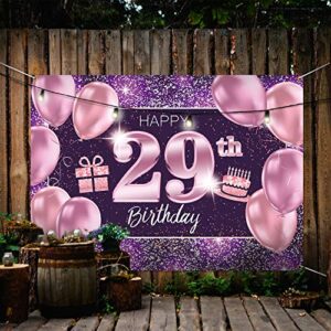 PAKBOOM Happy 29th Birthday Banner Backdrop - 29 Birthday Party Decorations Supplies for Women - Pink Purple Gold 4 x 6ft