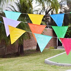 Colorful 115 ft long 70 Carnival Flag Triangle pennant banner garland. 5 Pack,Plastic for fiesta party, circus decorations supplies multicolor, Car dealer business Grand opening welcome advertising de